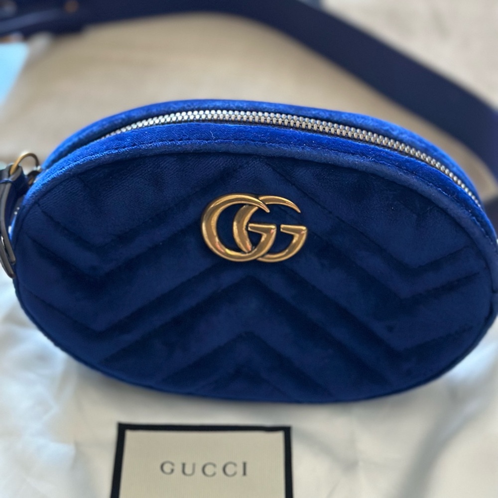 SOLD / Gucci Marmont belt bag Cobalt blue velvet - Picture 4 of 8